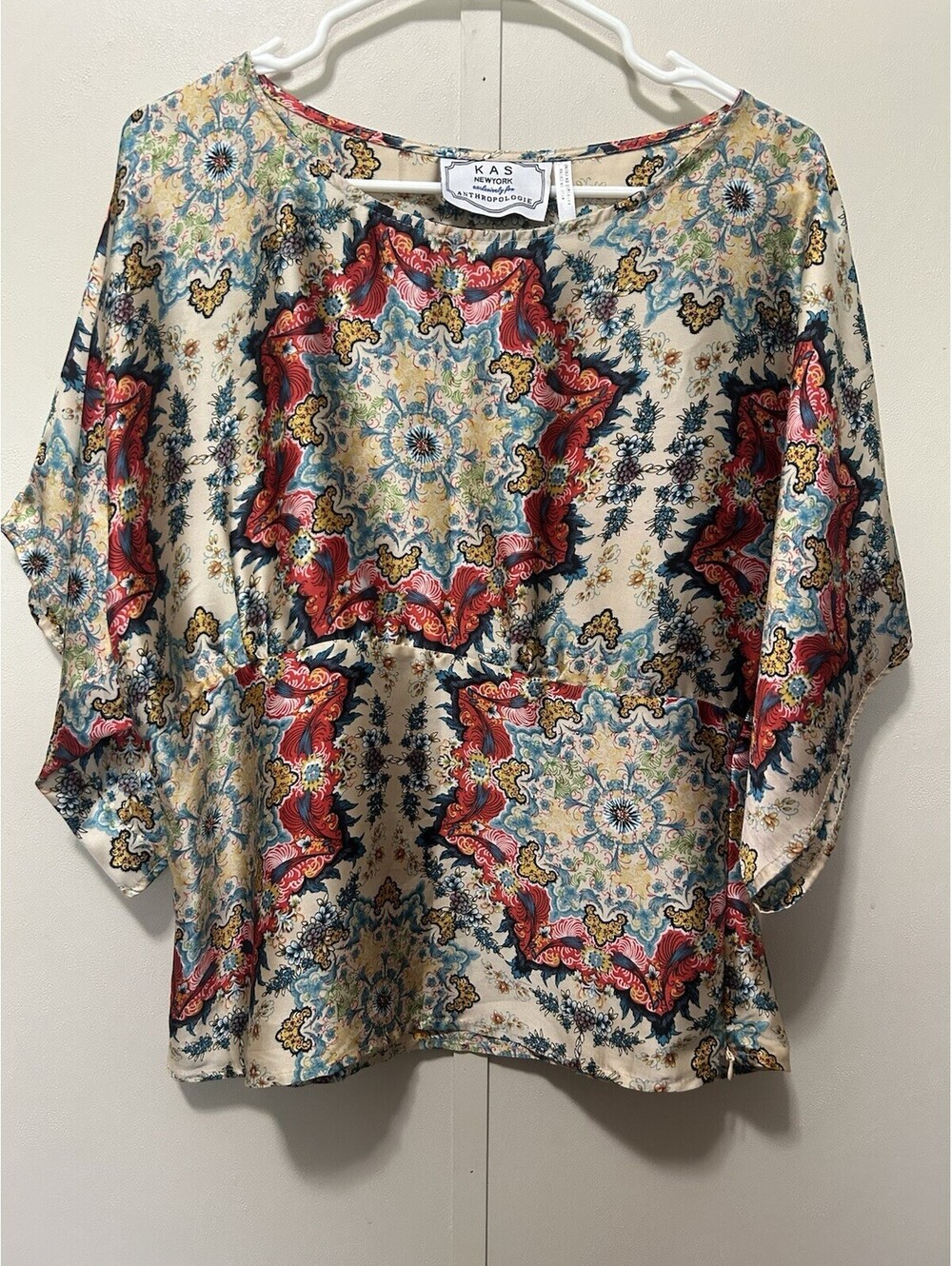 KAS New York Anthropologie Dolman Sleeve Blouse 3/4 kimono batwing Sleeve Sz 12